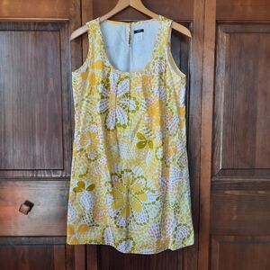 J. Crew 100% Cotton Golden Yellow Floral Sleeveless Tank Mini Dress 93618 Size 6